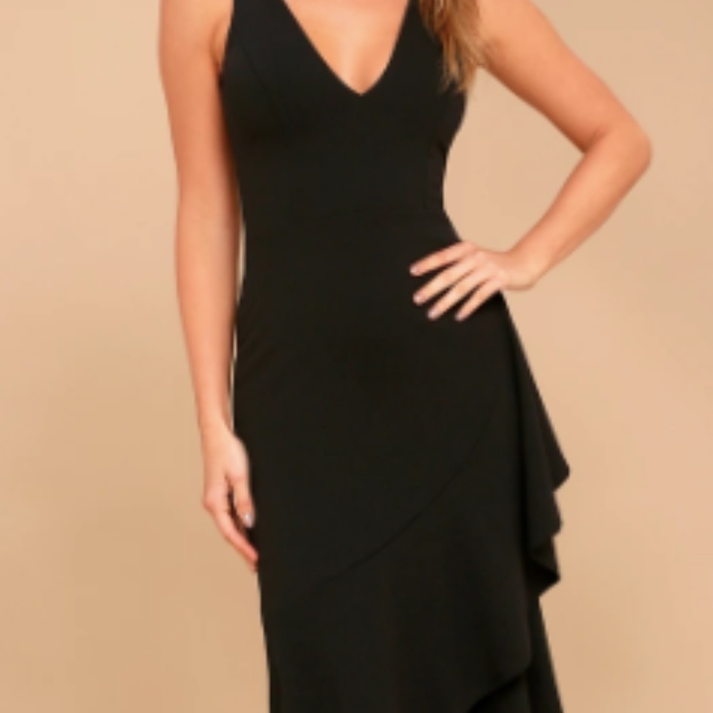 MODERN MAIDEN BLACK ASYMMETRICAL MIDI DRESS